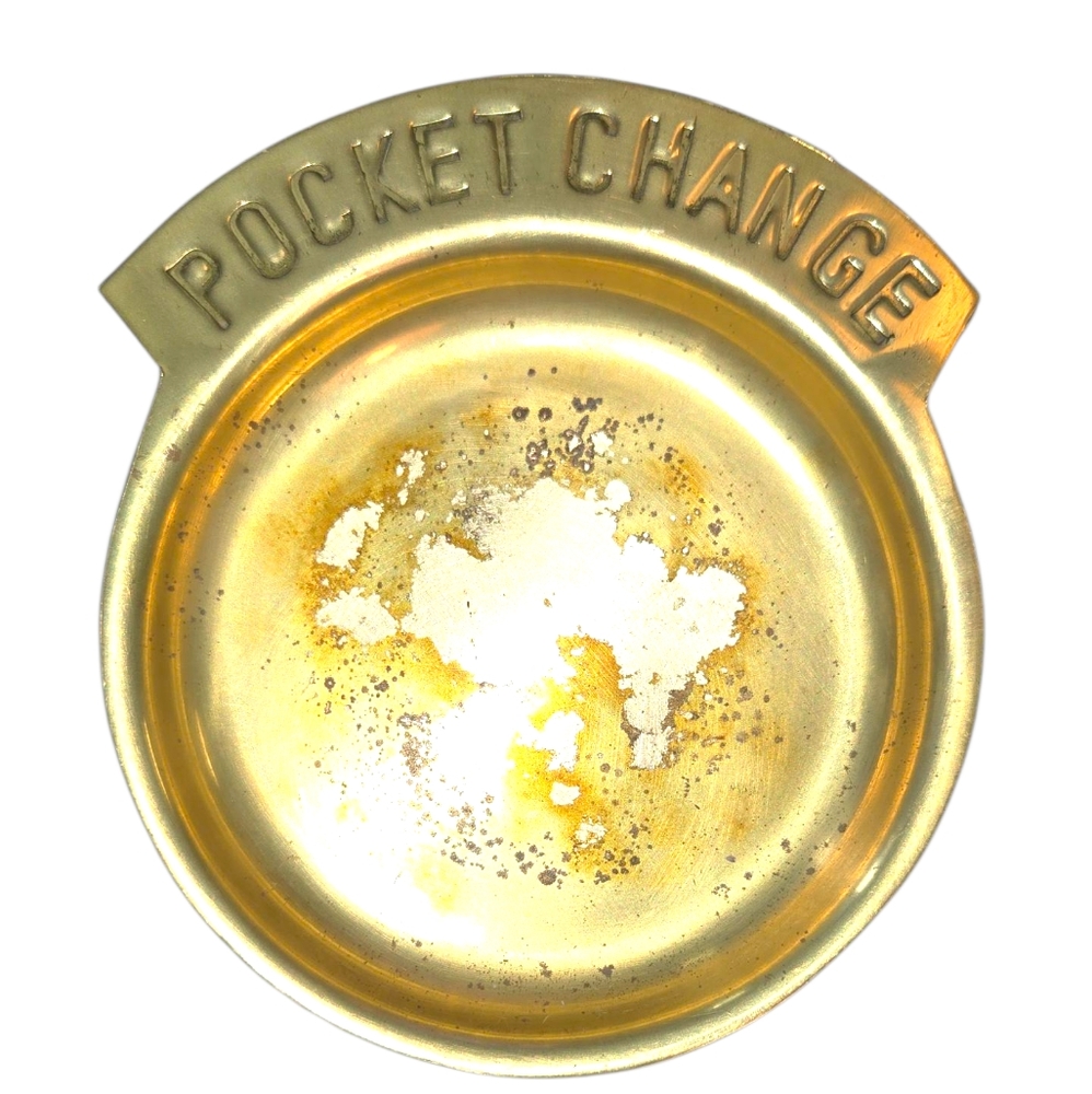 Vintage Solid‎ Brass "Pocket Change" Shallow Change Rings Keys Dish 5.25"X4.5"